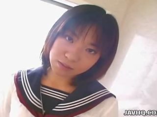 Japanese adolescent rino sayaka sucks penis in the bathroom